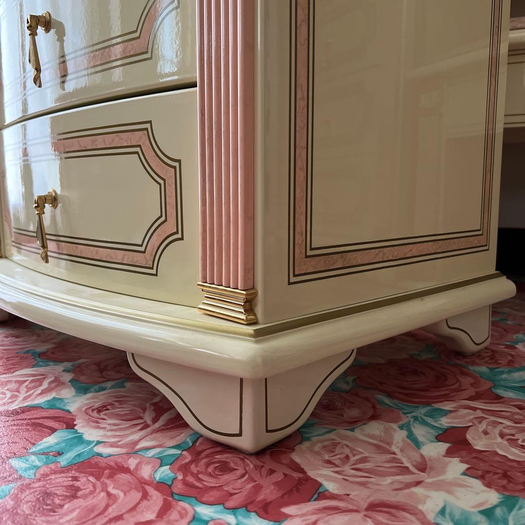 k414r120 イタリア製 ロココ調サイドチェスト 3段 白家具 姫系 ピンク