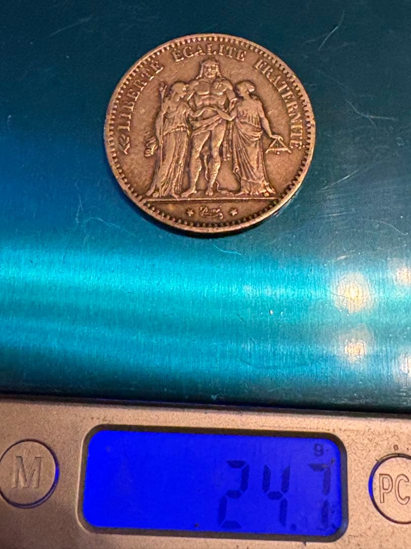 《1876年 フランス共和国 5フラン銀貨 ヘラクレス立像