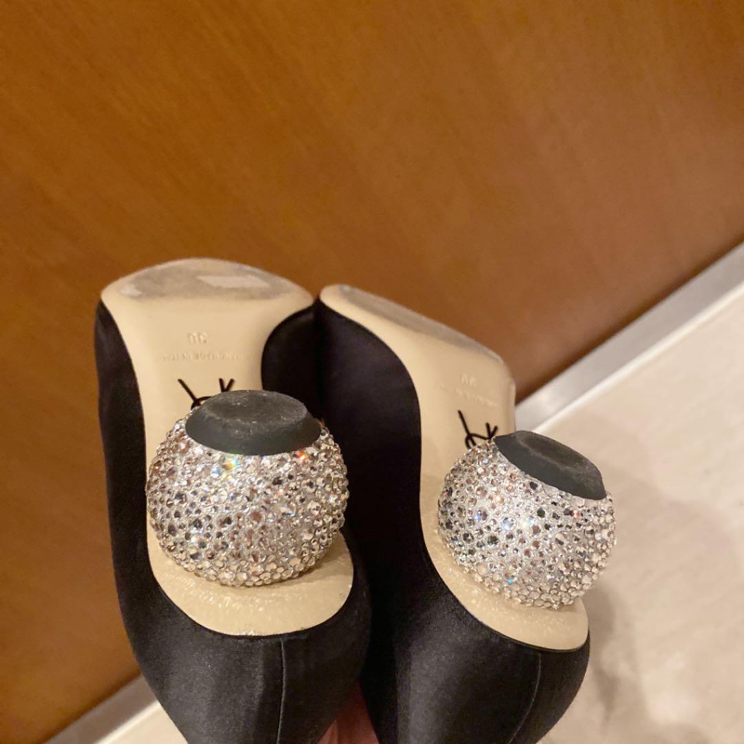 ポールアンドリュー パンプス サテン ストーン ボール ヒール 黒 ブラック