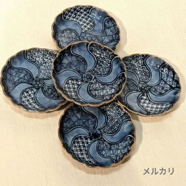 京焼　加藤利昌　染付　祥瑞　菊型　豆皿　５枚　清水焼