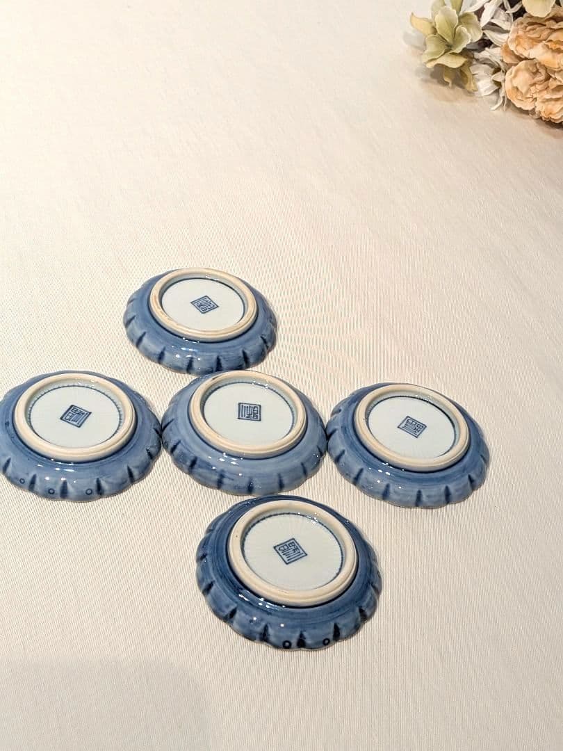 京焼　加藤利昌　染付　祥瑞　菊型　豆皿　５枚　清水焼