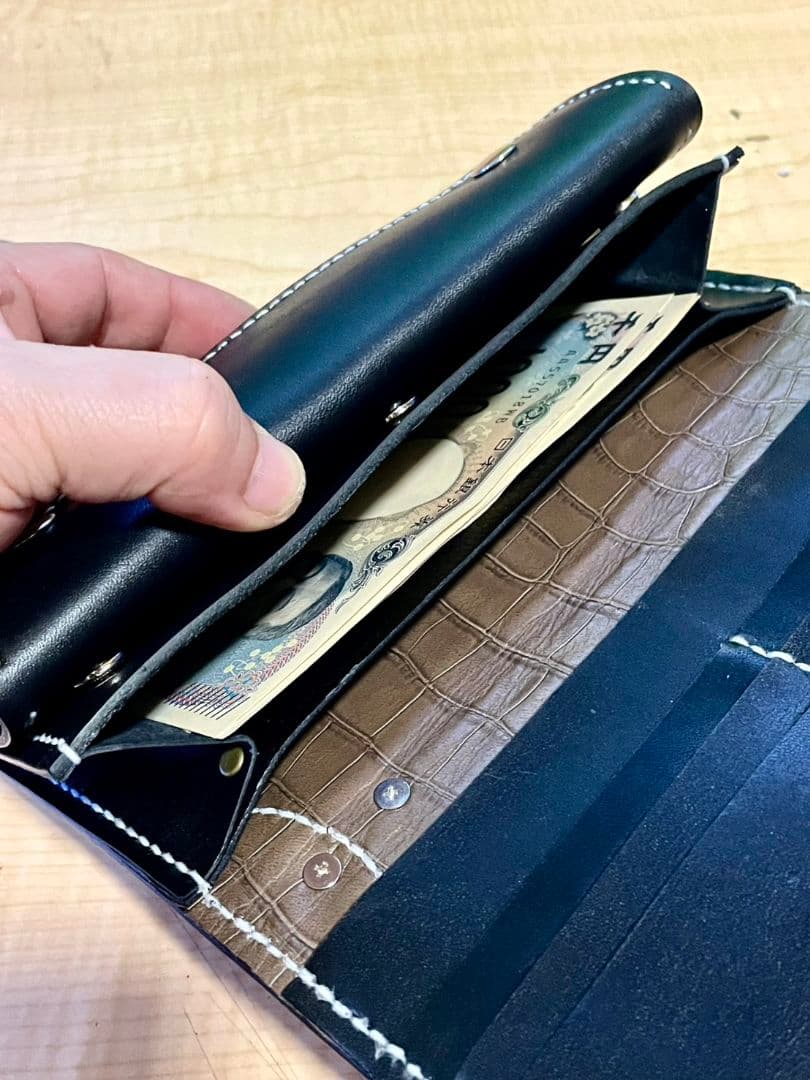 長財財布☆牛本皮・クロコ調★【新品】★