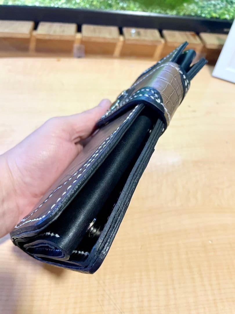 長財財布☆牛本皮・クロコ調★【新品】★