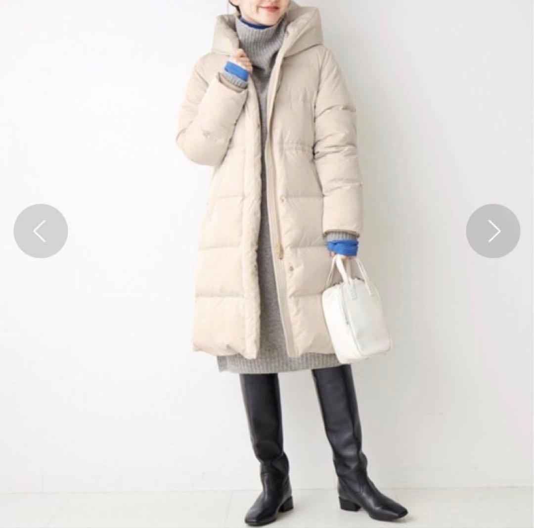 新品 IENA ロングダウンコート フード付き オフホワイト