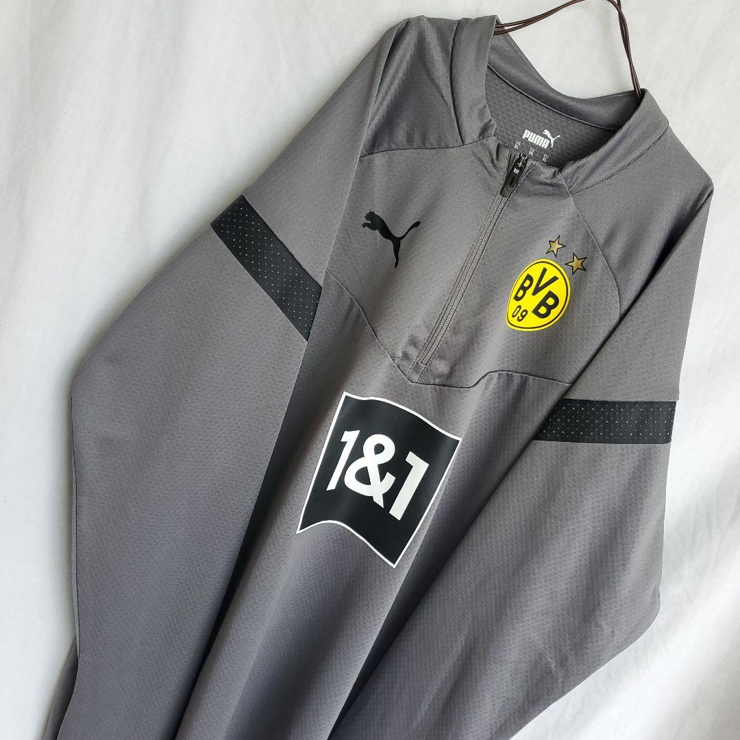 プーマ　ドルトムント　ロングスリーブ　ハーフジップ　ゲームシャツ　長袖 グレー