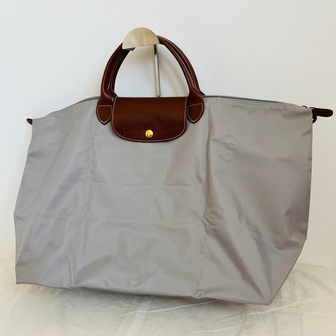【美品】ロンシャン プリアージュ グレー ボストンバッグ 旅行 正規店カード