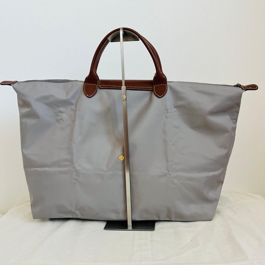 【美品】ロンシャン プリアージュ グレー ボストンバッグ 旅行 正規店カード