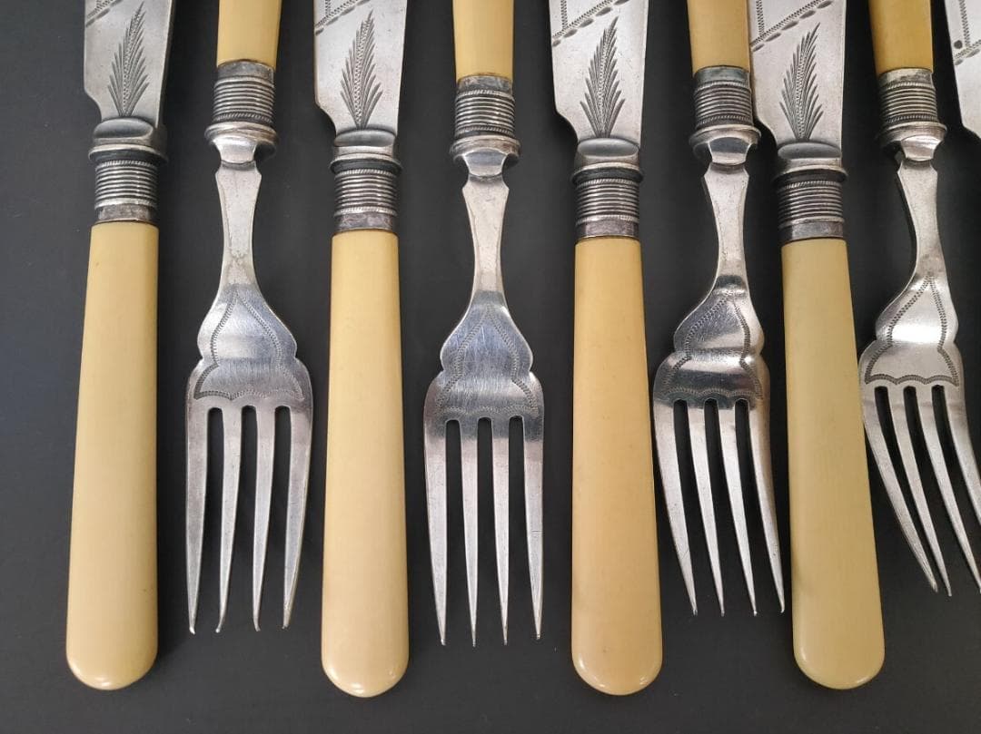 英国ヴィンテージ 純銀P ナイフ フォーク 12本set (L10)