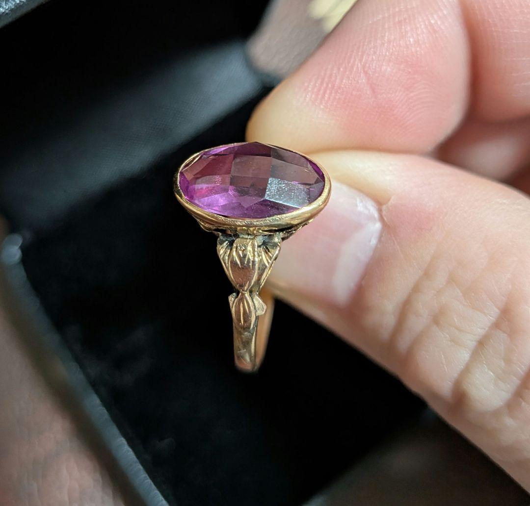 K18 昭和レトロ 紫合成石のアンティーク指輪 13号