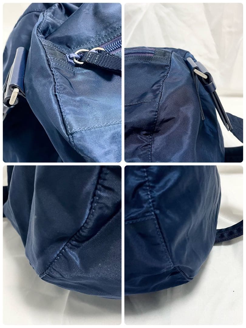 プラダ 三角ロゴ 金具 2way レザー ナイロン ボストンバッグ 斜め掛け 紺