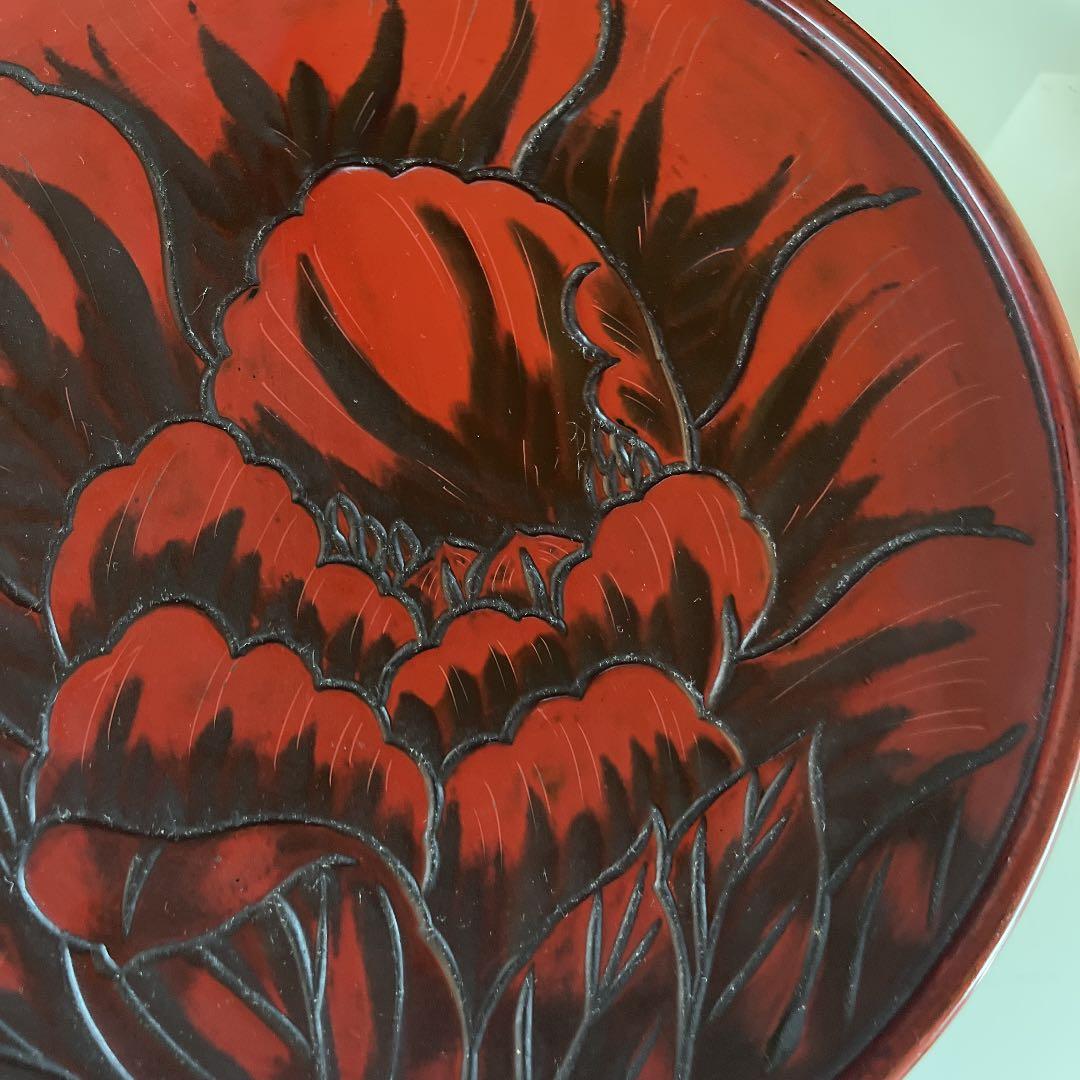 鎌倉彫菓子盆(台付工芸品)レア　作者銘