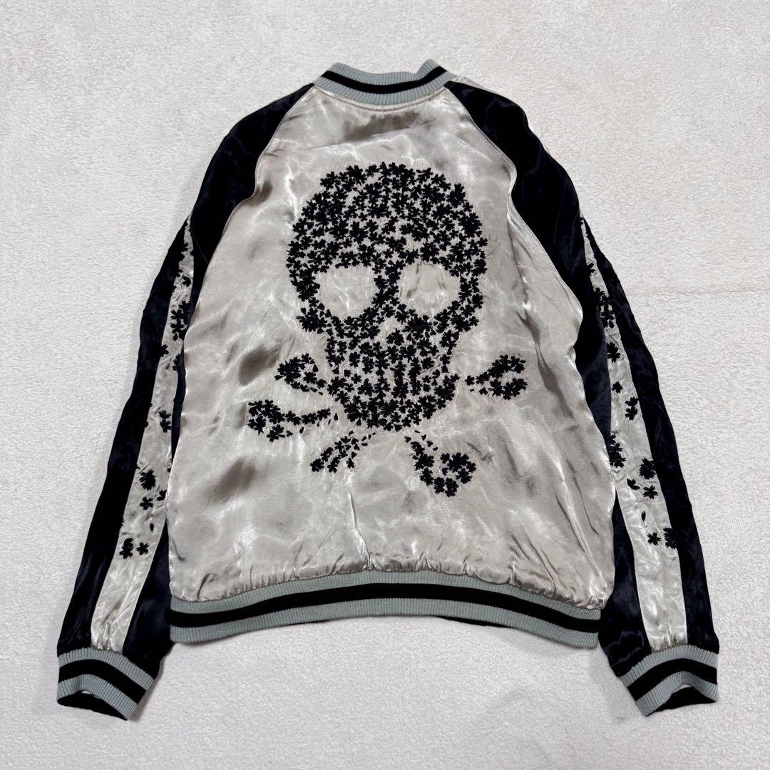 美品 花旅楽団 スカジャン ドクロ スカル 桜 リバーシブル ブラック M