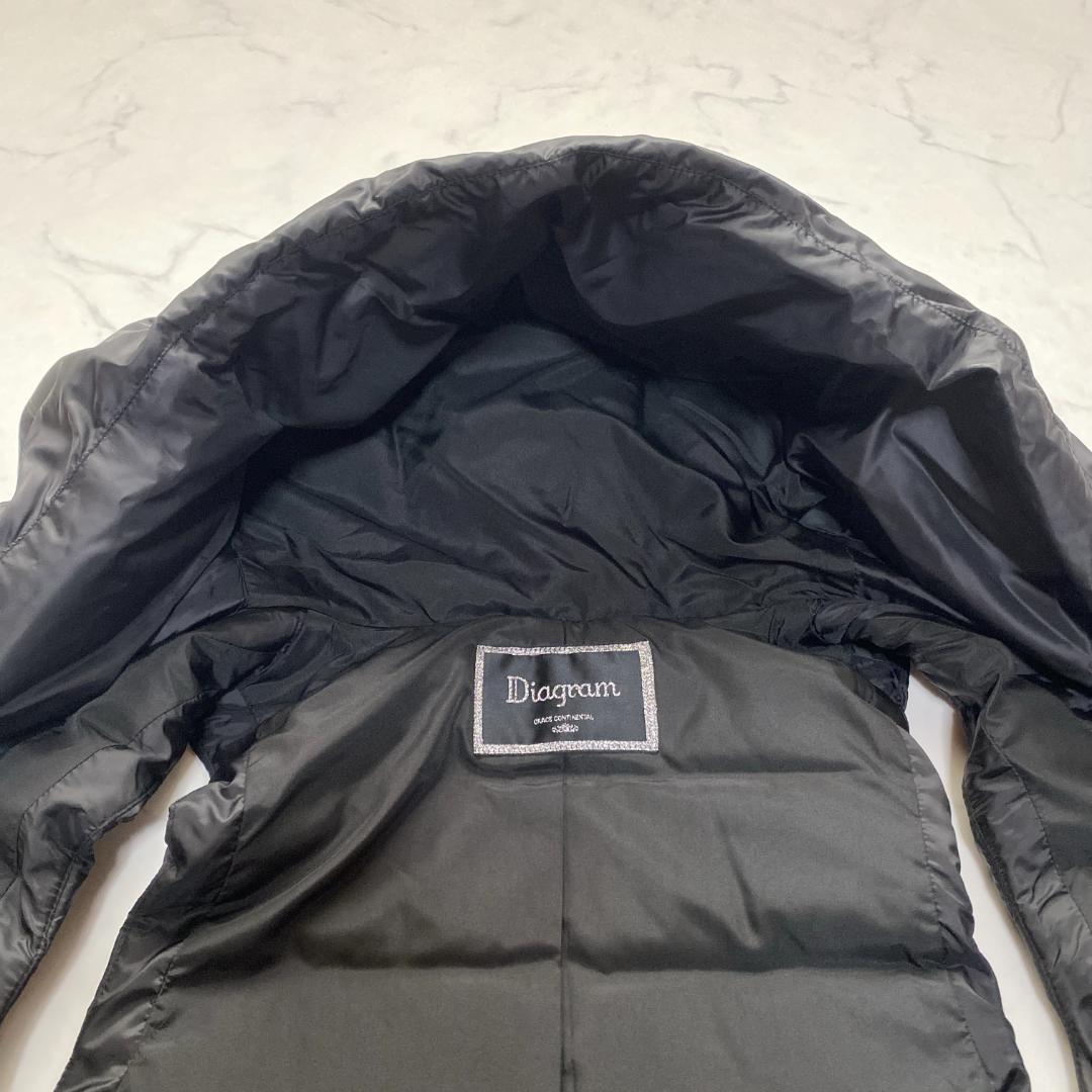 ダイアグラム ラムファーダウンベスト 切替 レザー ブラック 36 フード
