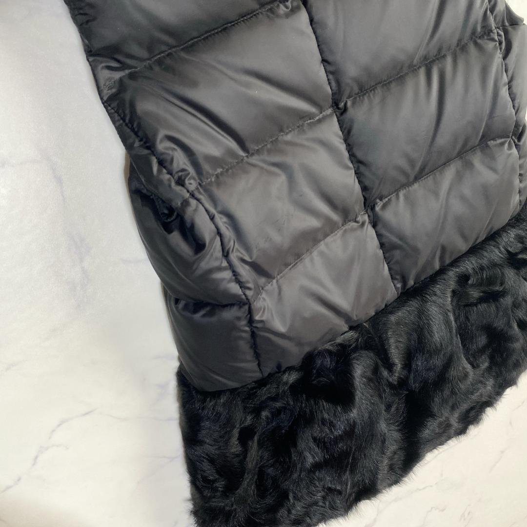 ダイアグラム ラムファーダウンベスト 切替 レザー ブラック 36 フード