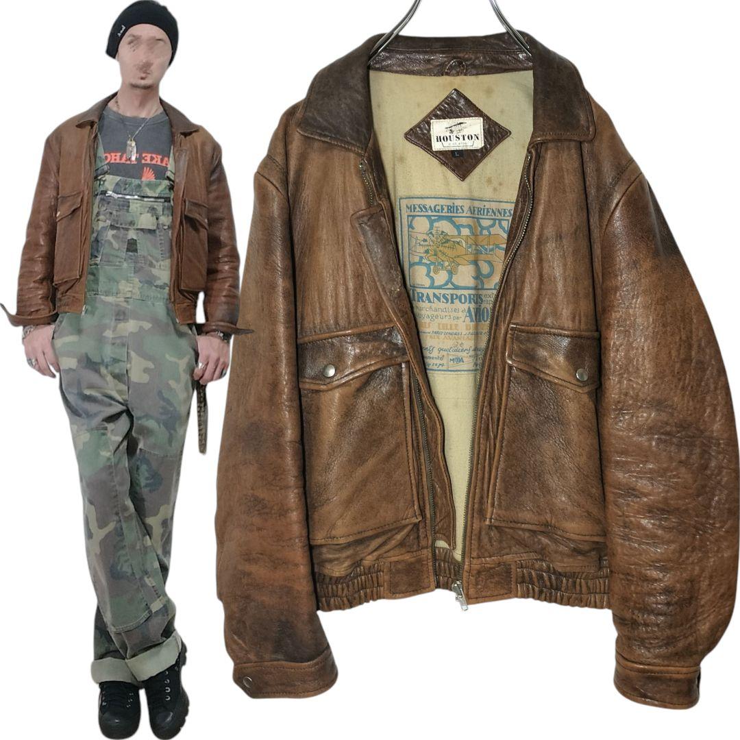 Houston ヒューストン ヴィンテージ フェード ラムレザー ジャケット L