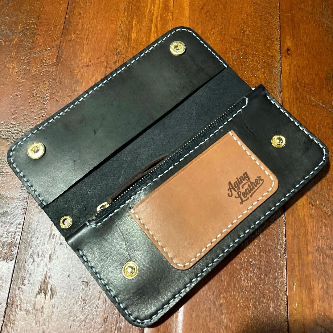 本革　長財布　 ヌメ革　黒色　レザークラフト ハンドメイド