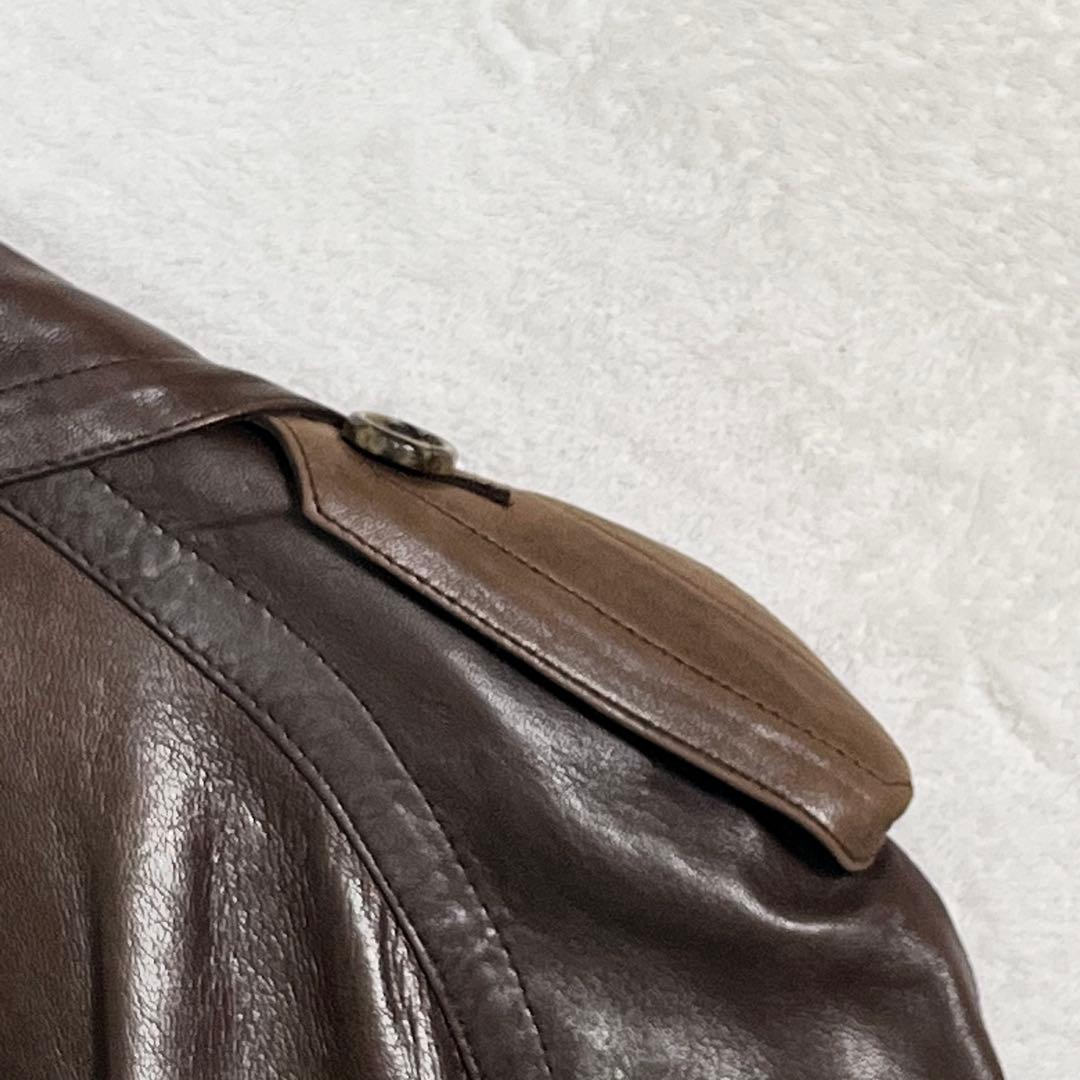 レザートレンチコート 本革 ブラウン ベルト ダブル釦 ヴィンテージ