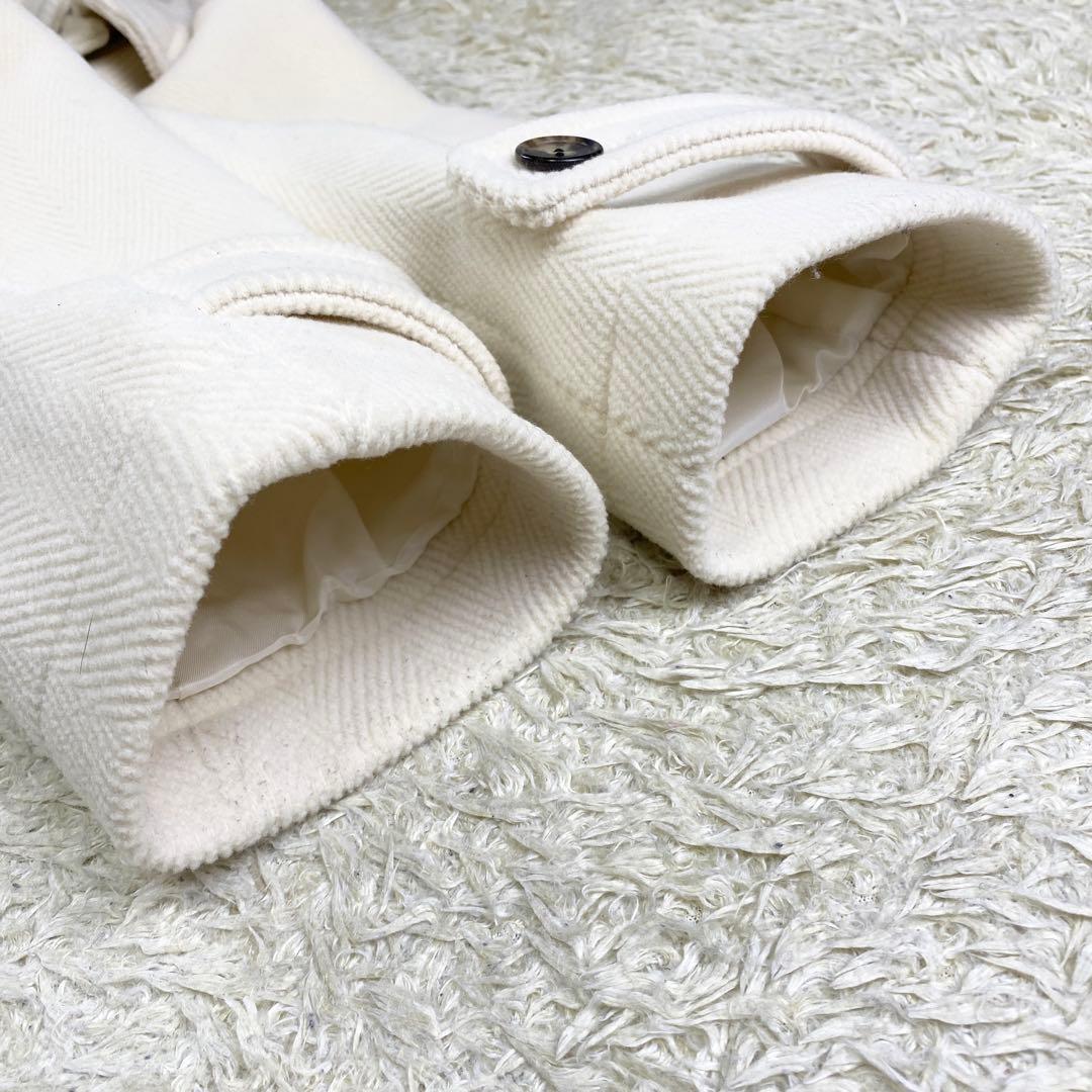 23区 ロングダッフルコート ヘリンボーン フード 大きサイズ 48 ホワイト