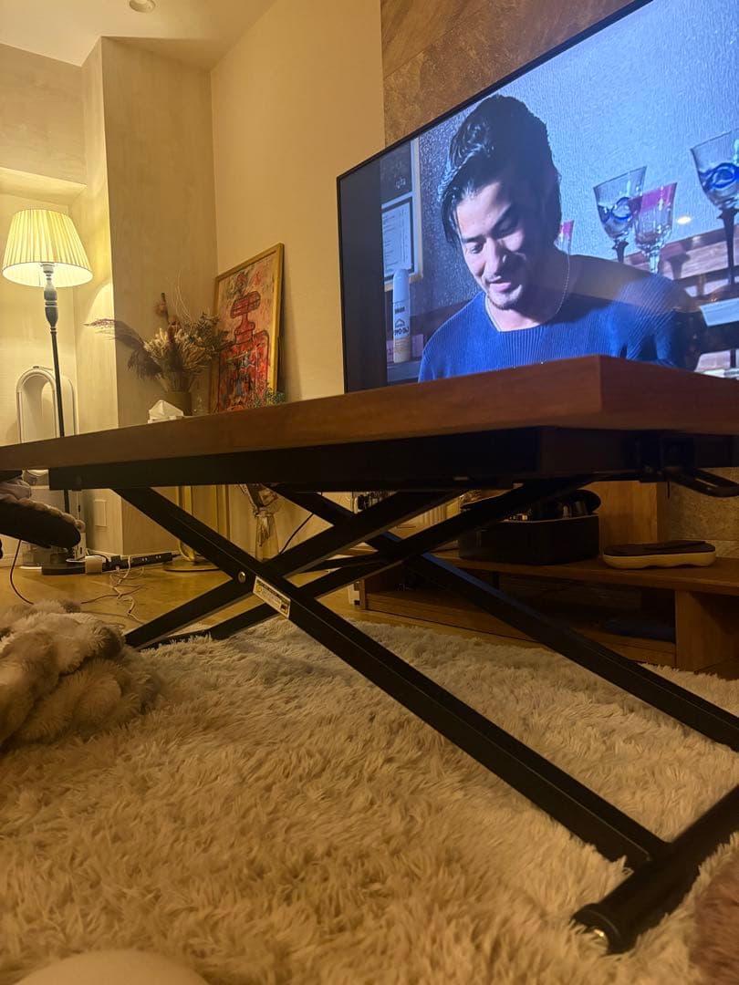 ウッド調ダイニングテーブル 高さ調整可能