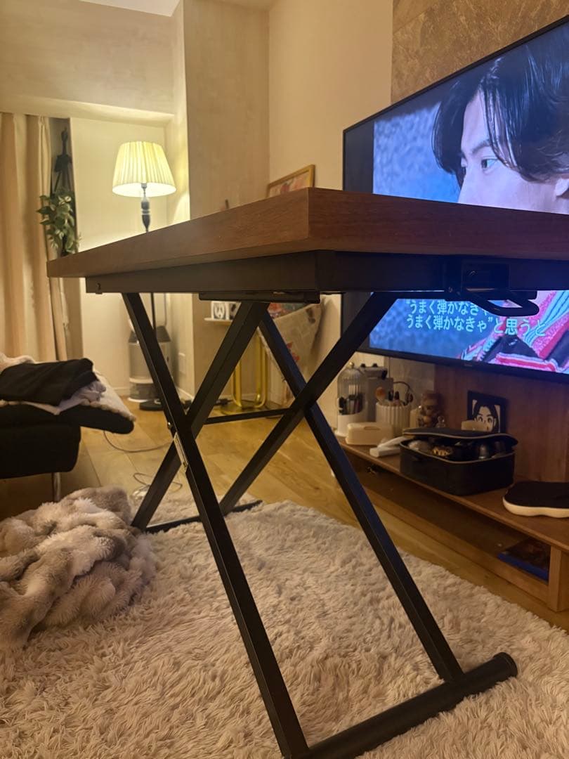 ウッド調ダイニングテーブル 高さ調整可能