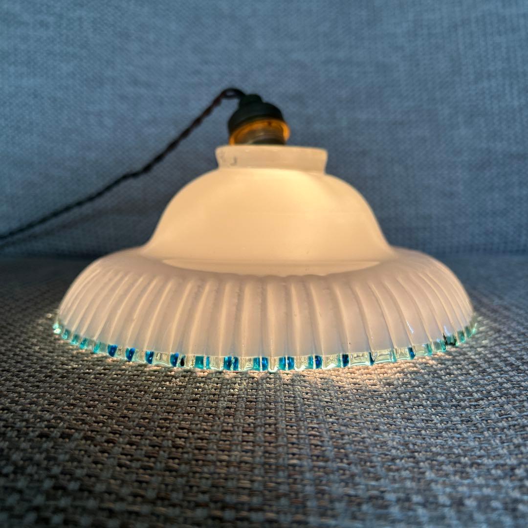 電笠　乳白青フチ笠　明治〜大正時代　【13】