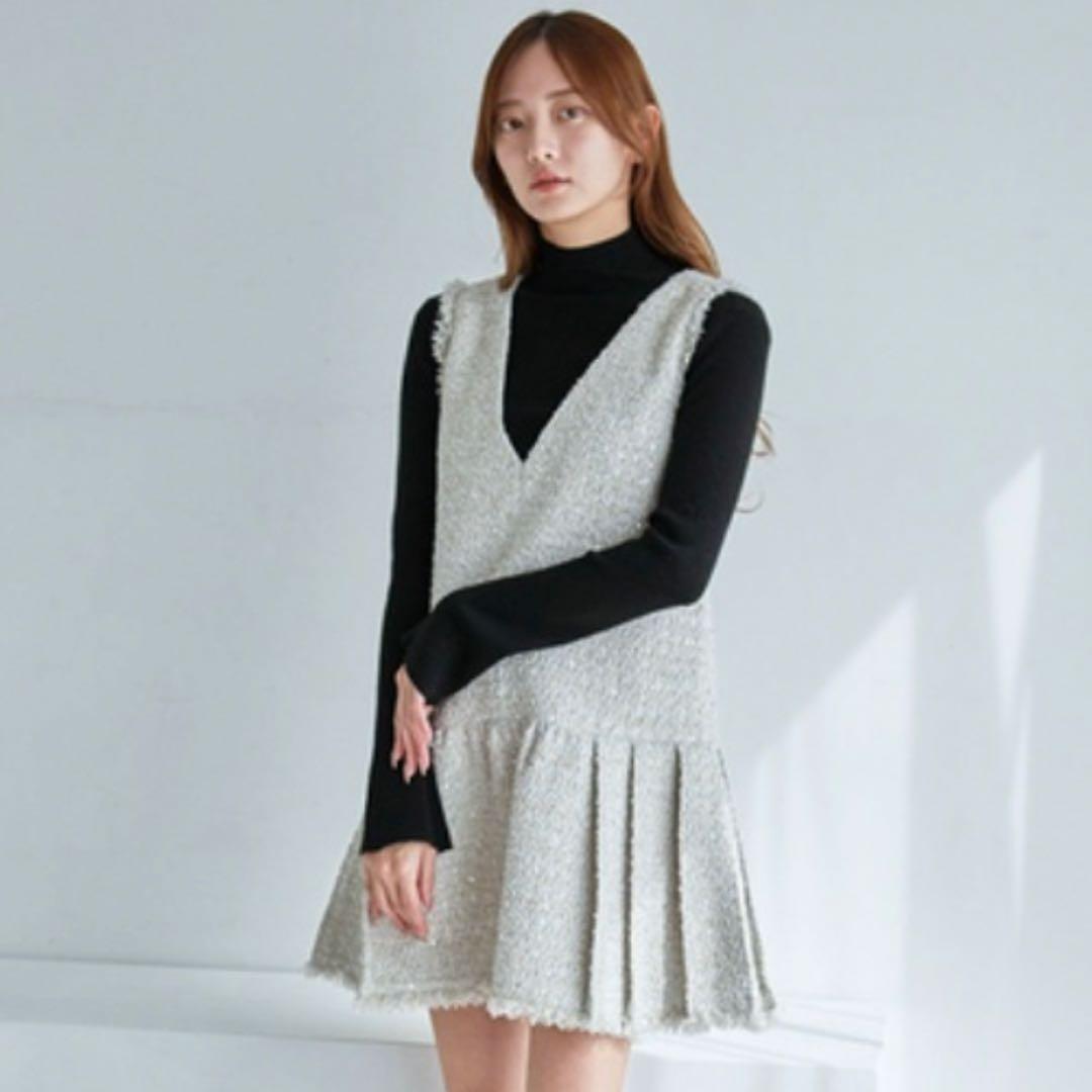 SNIDEL Vネックツイードジャンスカ　スナイデル ジャンスカ ワンピース