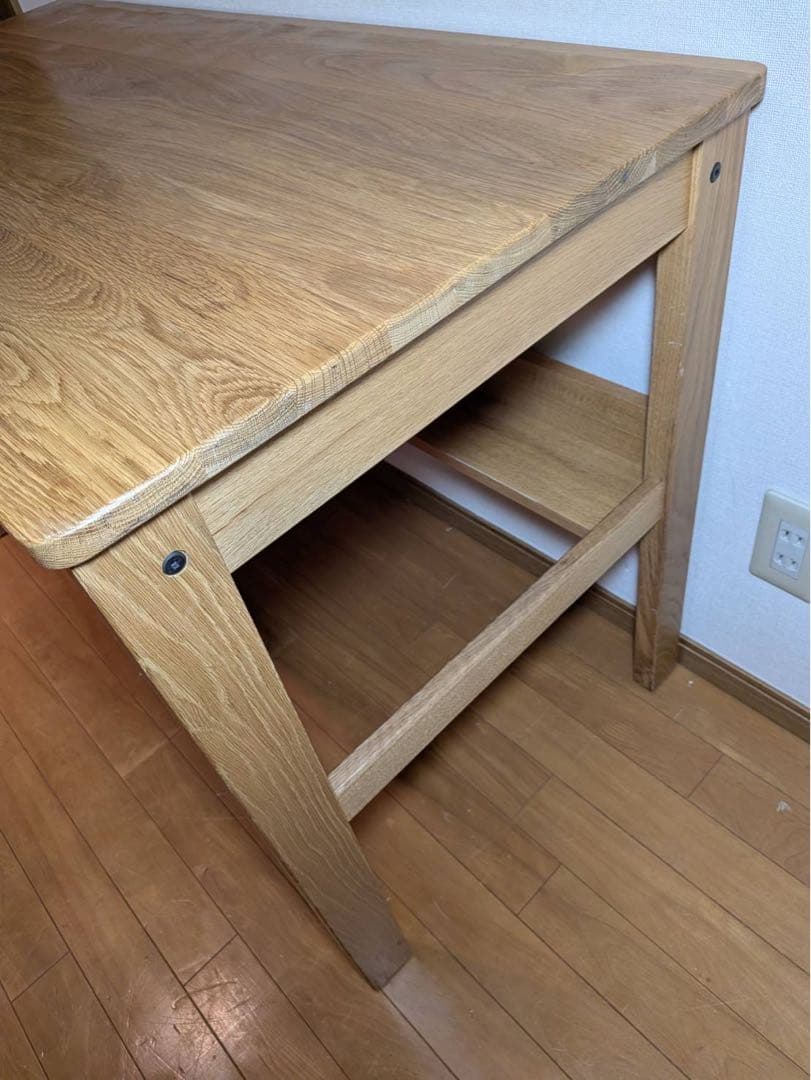 ■送料込■無印 オーク無垢材デスク 引出足元棚付 学習机 事務テーブルMUJI