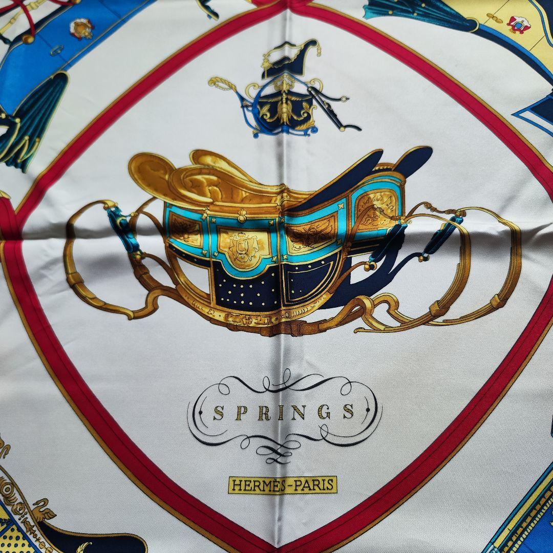 【未使用級】エルメス スカーフカレ90 SPRINGS スプリングス 白赤