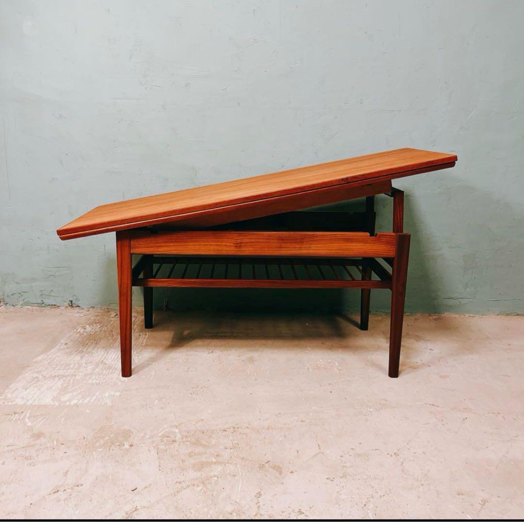 デンマーク　チーク材　エレベーターテーブル　北欧ビンテージ