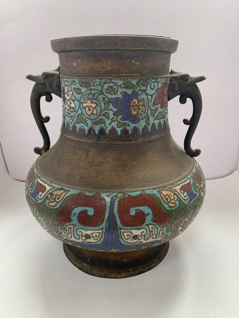 古銅　七宝饕餮文耳付瓶 大日本文政年整珉鋳　送料込み