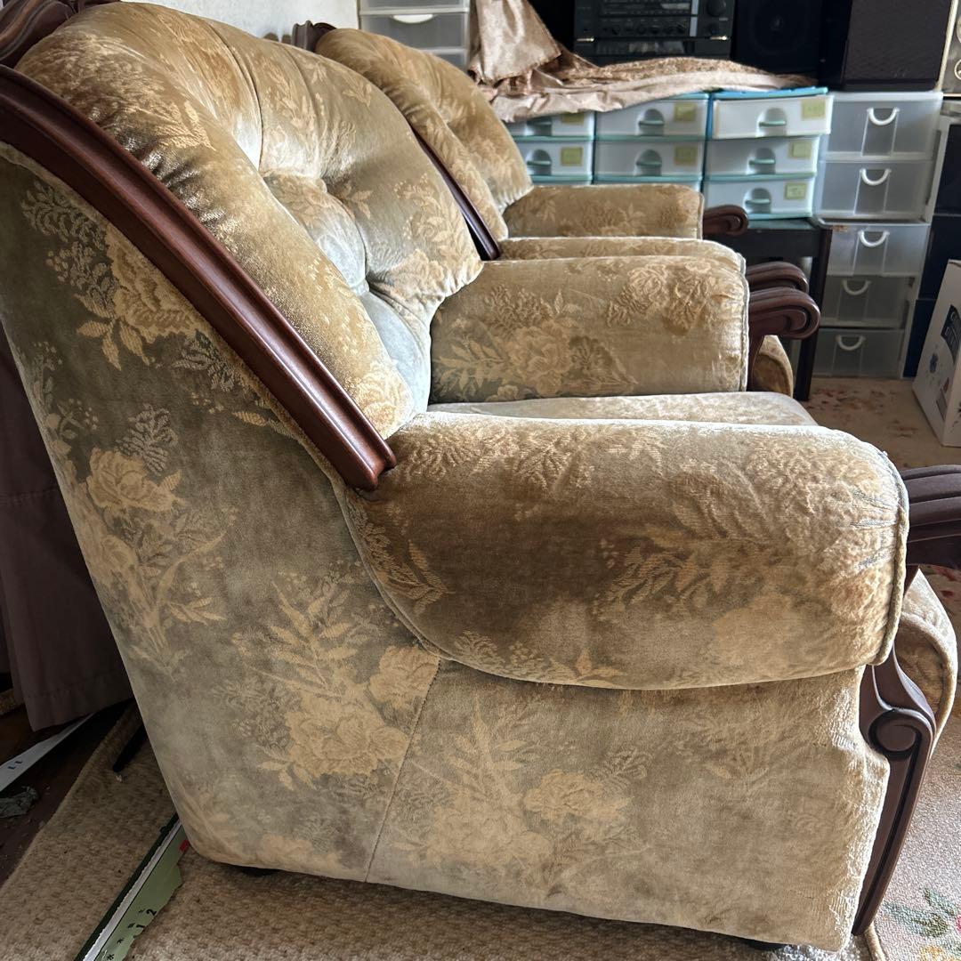 2脚まとめ 昭和レトロ オールドカリモク 金華山 1人掛け ソファー 花柄 千葉