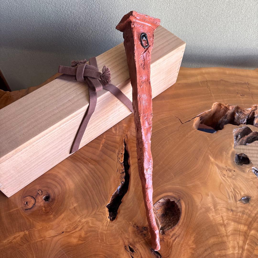 赤花入 寺垣外窯 杉本貞光 掛花入 花瓶 共箱 直径38cm