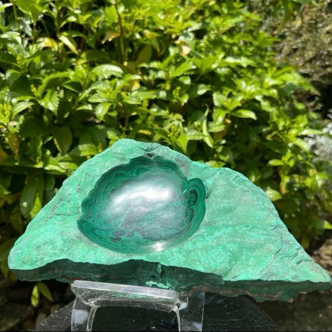 ☆癒される模様と色合い☆強いヒーリングパワー☆マラカイト 原石 浄化皿 天然石