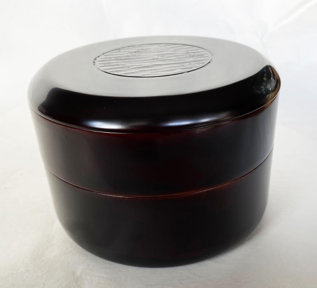 国産 木製 重箱 おせち 本漆塗 溜のみ打ち 丸二段重 5寸 15cm 内すり漆