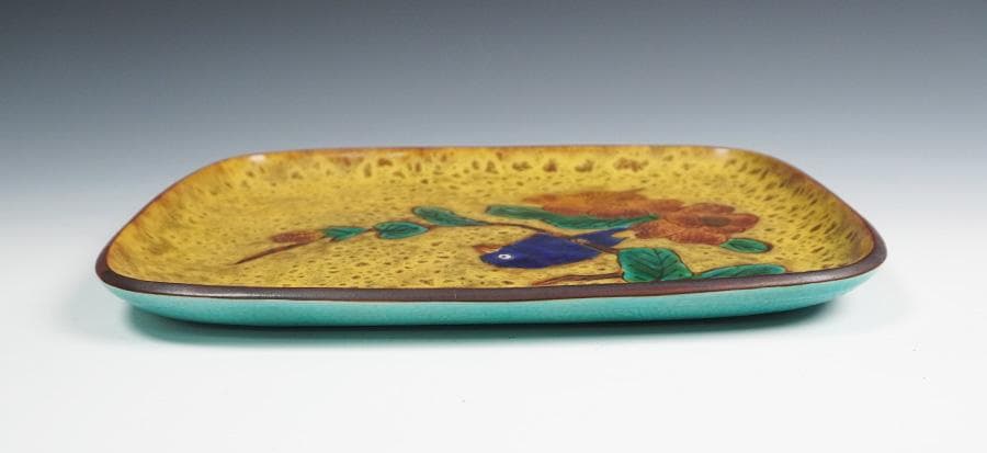 九谷 浅蔵五十吉 彩磁彩花鳥図飾皿 共箱