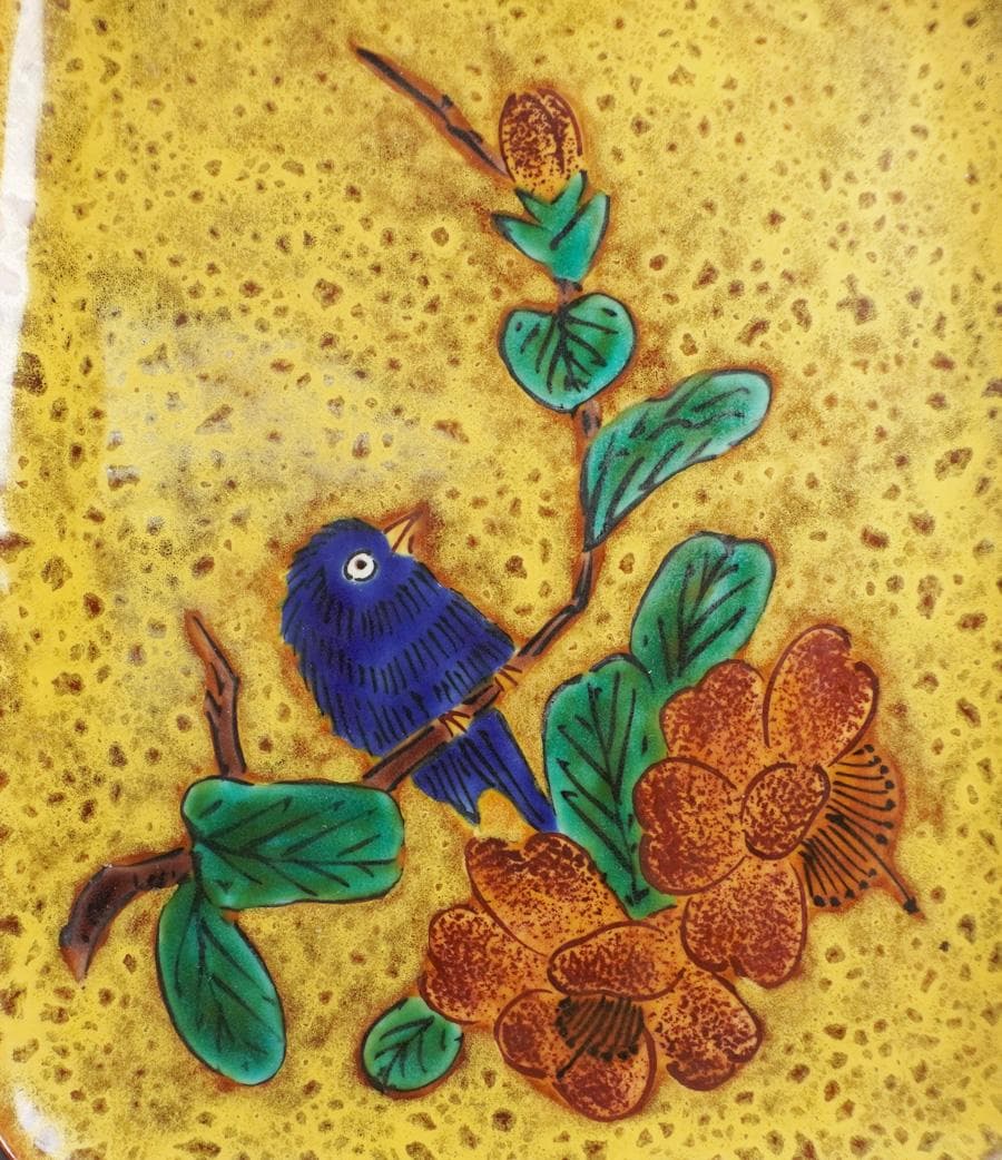 九谷 浅蔵五十吉 彩磁彩花鳥図飾皿 共箱