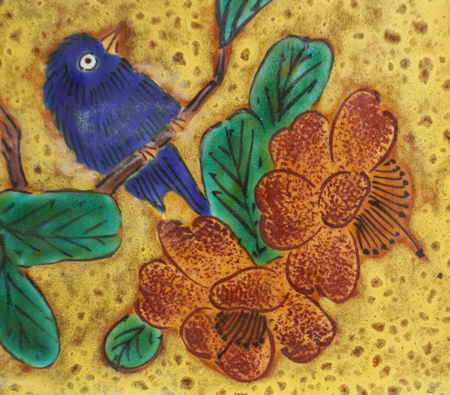 九谷 浅蔵五十吉 彩磁彩花鳥図飾皿 共箱