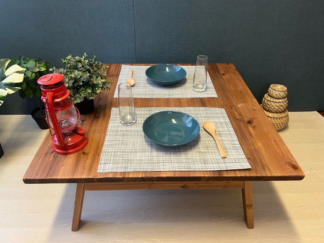 【送料無料】 ローテーブル 正方形 90cm 杉 ブラウン 折り畳み脚 ハ型