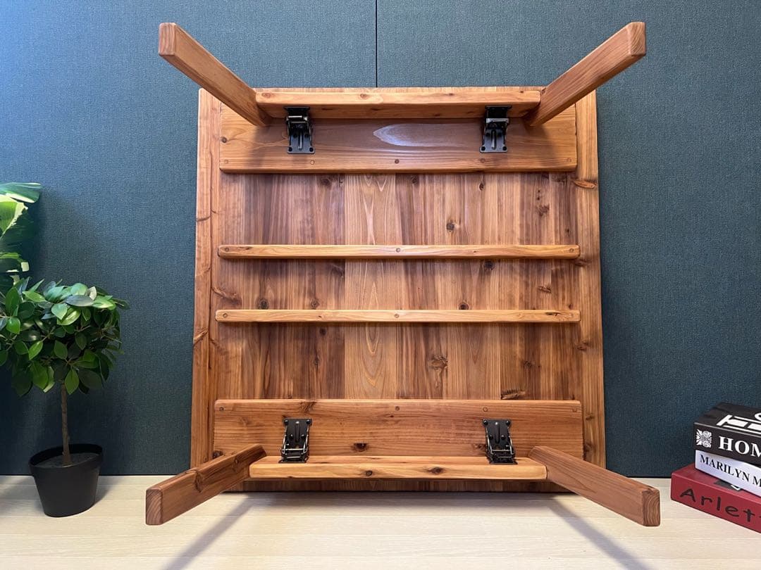 【送料無料】 ローテーブル 正方形 90cm 杉 ブラウン 折り畳み脚 ハ型