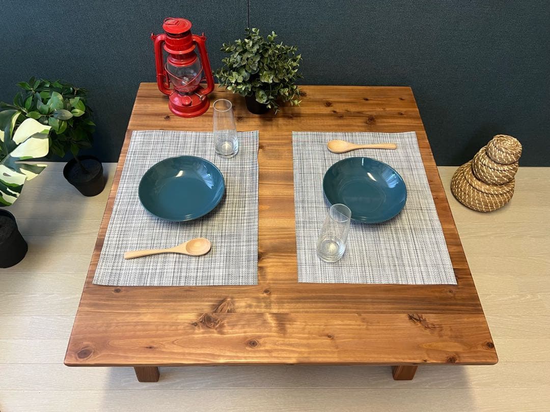 【送料無料】 ローテーブル 正方形 90cm 杉 ブラウン 折り畳み脚 ハ型