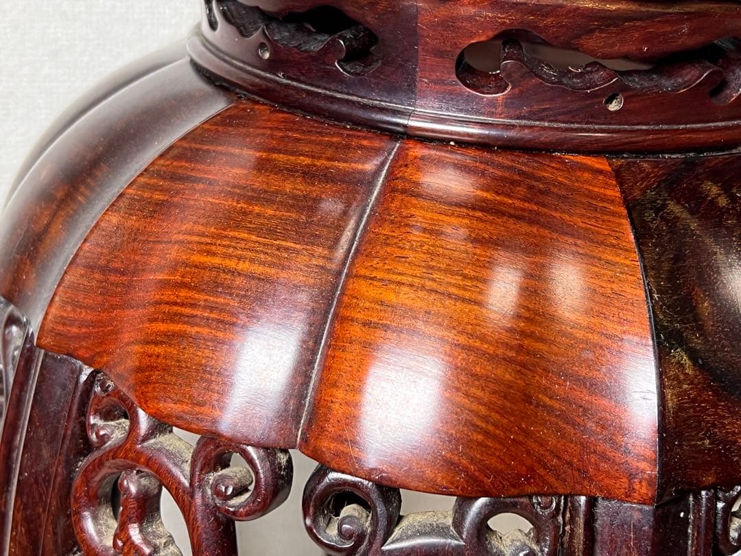 希少品 華道具 唐木 紫檀 ぶどう透かし彫リ 飾台 花台 香炉台 猫足 盆栽台