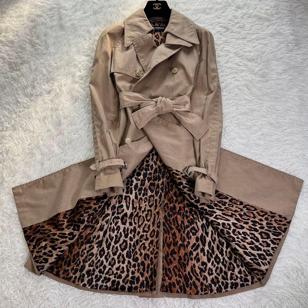 ドルチェ&ガッバーナ　トレンチコート　レオパード　ベルト　ロング丈　ベルテッド