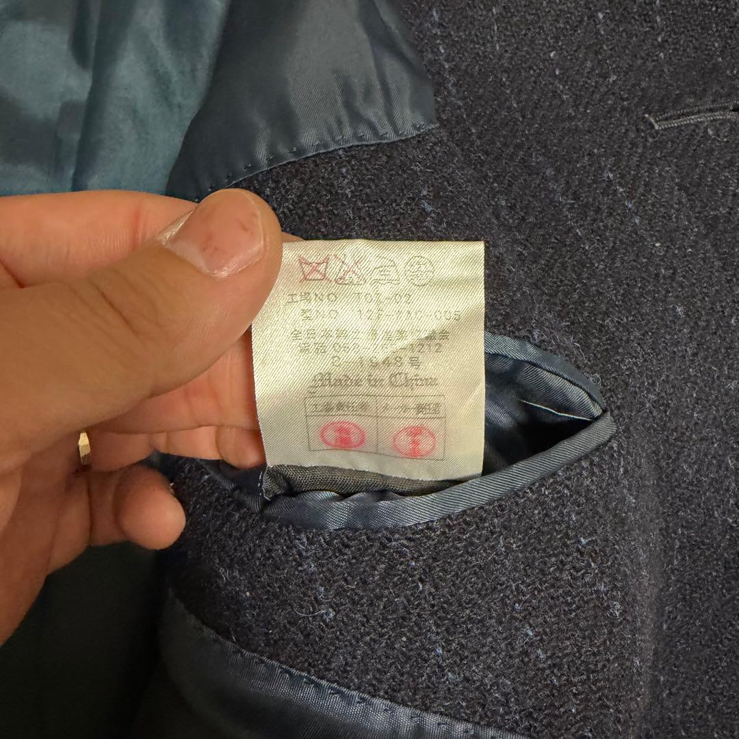 美品　ハリスツイード　ロングコート　ステンカラー　ヘリンボーン　ネイビー