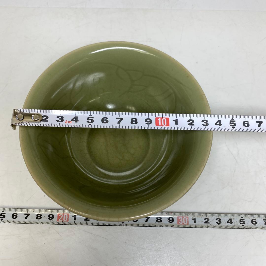 中国元時代 竜泉窯 青硫茶碗 直径約13.5cm タトチ　東T8-0207