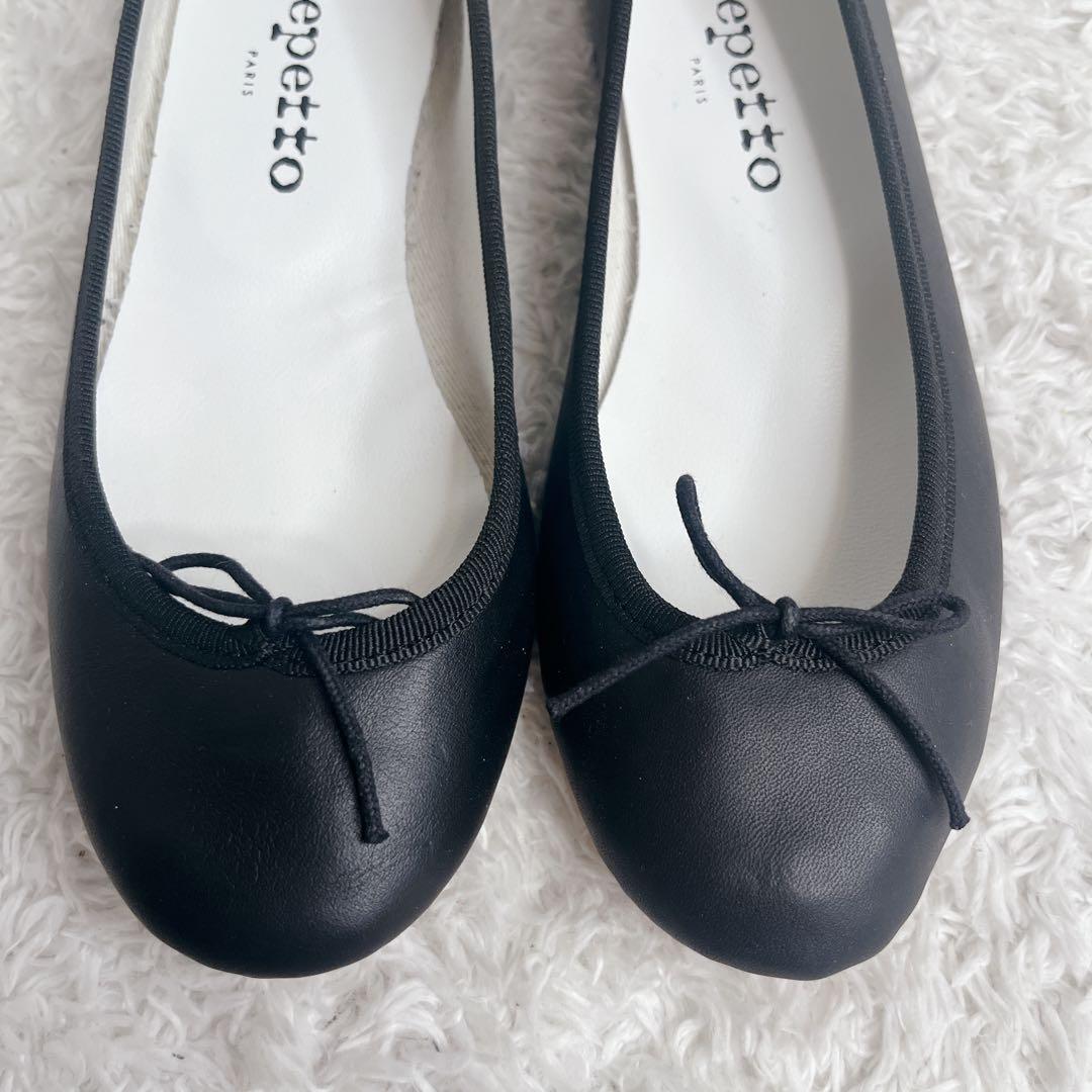 未使用級 レペット レザー ブラック バレエシューズ フラットパンプス 35