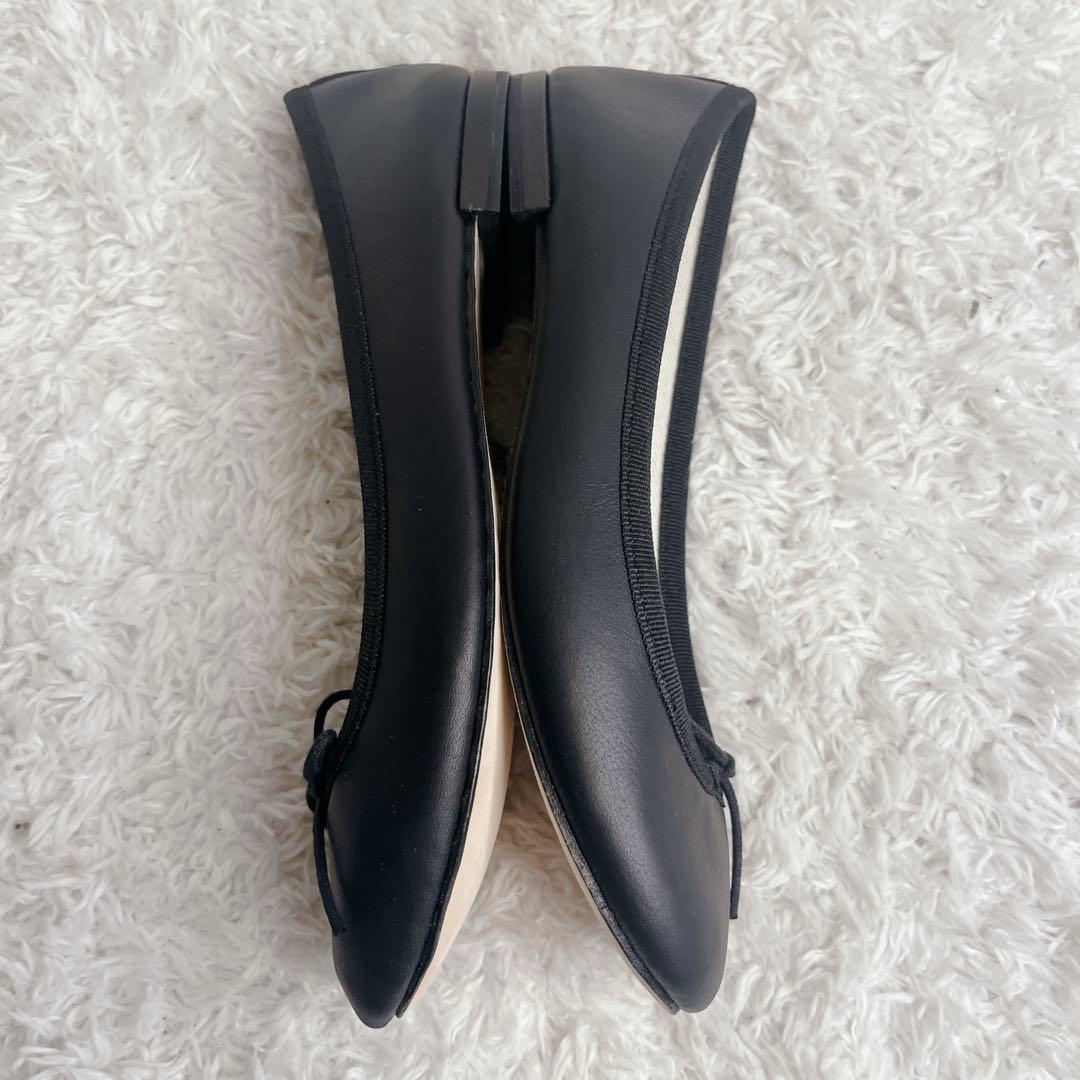 未使用級 レペット レザー ブラック バレエシューズ フラットパンプス 35