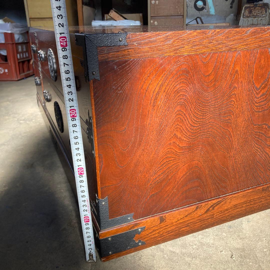 む*ま様 民芸箪笥 内桐 欅 牡丹の装飾金具 ローボード チェスト TVボード