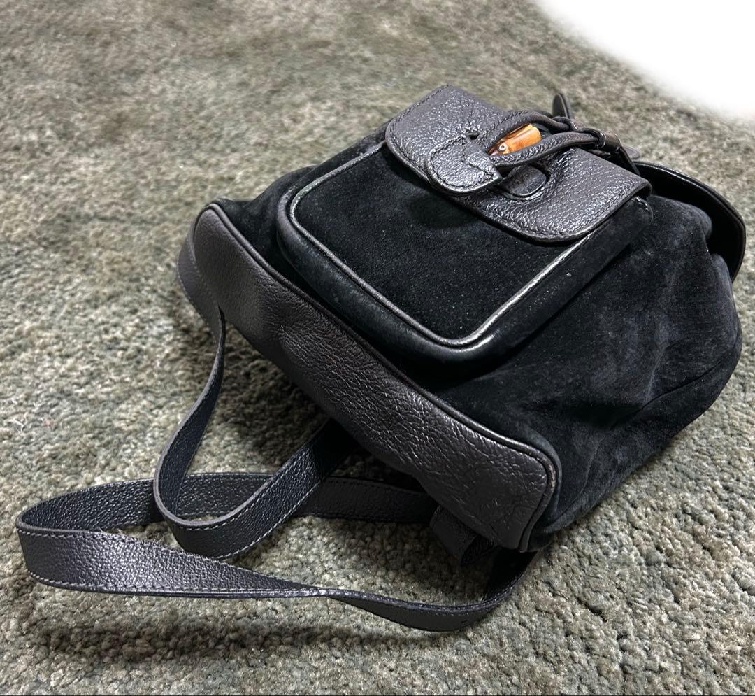 GUCCI グッチ リュック・デイパック ブラック スウェード/レザー バンブー