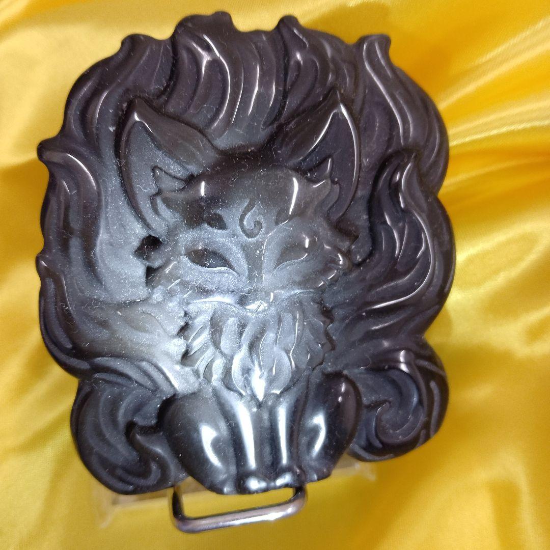 九尾ちゃん、ブラックオブシディアンの彫刻 置物、邪念、邪気払い、魔除けに