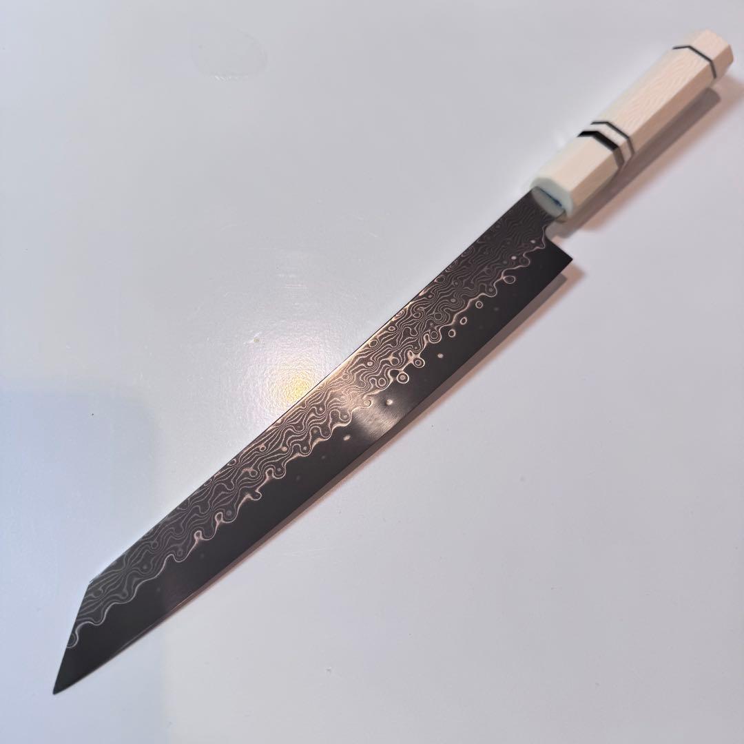 240mm 切付柳刃包丁 ダマスカス　人工象牙八角柄 和包丁